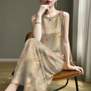 High-quality Ethnic Style Retro Print Sleeveless Dress Concealing