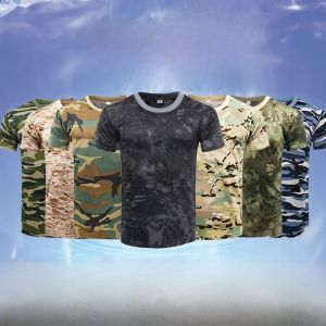 Summer Camouflage Short Sleeve T-shirt Quick-Drying Loose Breathable round Neck Outdoor Military Fan Summer Camp Short Sleeve Youth Activity T-shirt