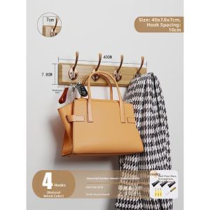 Wall-mounted No-drilling Entryway Clothes and Hat Hooks Wood