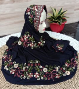 MUKENA DEWASA TERUSAN BAHAN KATUN MIKRO MOTIF PITALOKA KAIN WARNA HITAM