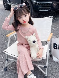 ชุดเดรสฤดูใบไม้ร่วงสำหรับเด็กผู้หญิง ชุดสองชิ้น กางเกงขายาวลำลอง แขนยาว คอโปโล ทรงหลวม แฟชั่นสำหรับเด็กผู้หญิง