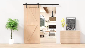 TRANS 4.9FT/6FT/6.6FT/8FT Hardware Heavy Duty Sliding Barn Door Carbon Steel Rustic Interior Sliding Wood Barn Door