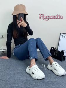 ＜1220＞  Mẫu Mới EVA Giày Lỗ Giày Lỗ Đế Mềm Dày DIY Dây Giày Sọc Trắng Đôi Giày Lỗ Nữ