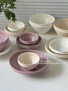 Chic Ceramic Bowl Plate Set in Cream Color for Dining Home Use High-End Feels Dining Utensils Dishware Combination Bowl Plate
