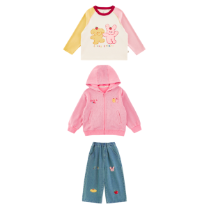 Cute Toddler Girl Jacket Hooded Denim Straight Leg Jeans Shoulder Drop Sleeves Unobstructed Autumn Collection Childrens Clothing