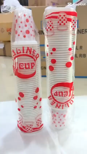 GELAS PLASTIK POLKADOT MERAH ISI 50 PCS - CUP PLASTIK POLKADOT TAHAN PANAS
