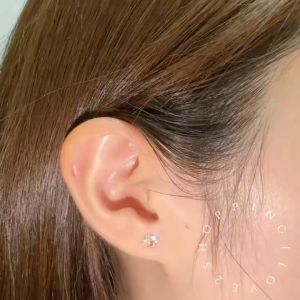 (H5)方形针款Stainless Steel Square Ear Pin Earrings Titanium Steel Transparent White Zircon anti-allergy不锈钢正方形耳钉钛钢白锆石