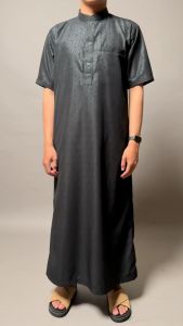 Waktu Dhuha - Gamis Jubah Pria Lengan Pendek Bahan Adem Motif Hexagonal Embos Jubah Dhuha JD Dhuha