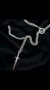 Punk Stainless Steel Sword Pendant Y Shape Necklace Gothic O-Ring Chain Choker Dark Style Neck Jewelry For Women Party