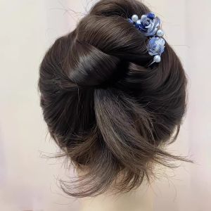 2025 Mẫu Mới Trung Quốc Phong Cách Tóc Xanh Bốn Răng Hạt Hoa Hồng Phụ Kiện Tóc Kiểu Mới Đinh Tán Tóc Phía Sau Đầu