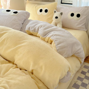 Cat Person Milk Velvet Towel Embroidered Bedding Three Piece Set 2025 New Coral Velvet Bed Sheet Cover Three Piece Bedding