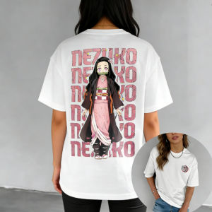 Womens Anime Demon Slayer Nezuko T Shirt White Cotton Graphic Short Sleeve Tee Cute Kawaii Print for Casual Otaku Daily Wear