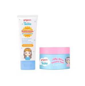 Paket Skincare Siang Malam PIGEON TEENS Sunscreen SPF 35/PA+++ 30ml & Jelly Glow Sleeping Mask 30gr