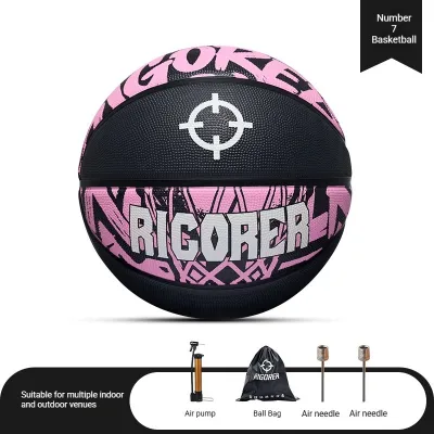 Rigorer Size 7 Foam Rubber Basketball Black Pink for Adults Durable Indoor Outdoor Training Match Ball
