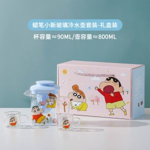 CRAYON SHINCHAN | New Beautiful Cartoon Anime Crayon Shinchan Glass Bottle Set Breakfast Home Office Coffee Milk Water Cup Drinkware Kid Mug Gift