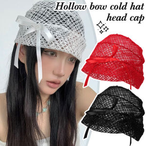 【♡บ้านสาวน่ารัก♡หมวกถักลูกไม้สีขาวสีดำสำหรับผู้หญิงหมวกถักลูกไม้แฟชั่นอเนกประสงค์ลำลองสำหรับฤดูร้อนหมวกทรง Beanie ระบายอากาศได้ดี