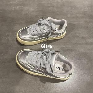 Silver Original Bread Shoes Womens Spring Autumn New Style Cross Buckle round Toe Low Heel Rubber Bottom Fashionable Shoes