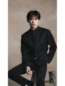 Áo Khoác Vest Nam Phong Cách Trung Hoa Mới Xuân Thời Trang Trẻ Trung Cao Cấp Thường Ngày Polyester Dài Tay Cài Nút Cổ Đứng