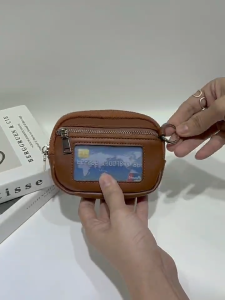 HANKE PU Leather 2-Zipper Coin Purse & Card Holder with Key Ring