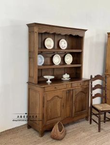American Retro Solid Wood Dining Sideboard French Mid-century Style Storage Display Cabinet South France Bowl Dish Tea Water Cabinet