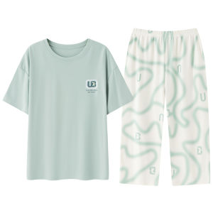 Miiow | Pure Cotton Short Sleeve Sleepwear Set For Women Summer New Style Comfortable Home Clothes Large Size Seven-Foot Pants