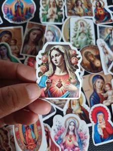 50pcs High-Quality Virgin Mary Waterproof Stickers Durable Water-Resistant Scratch-Resistant Religious Image Pack