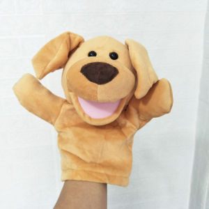 Happy light brown dog hand puppet children stuffed plush toy