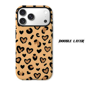 heart leopard print tan Phone Case for iPhone 18 17 16 15 14 13 12 11 Air Pro Max Plus Double-layer Cover