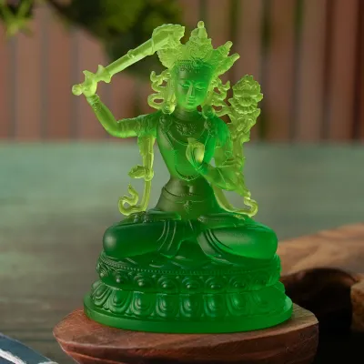 Chanyue琉璃 Green Tara Guanyin Buddha Statue Mini Size