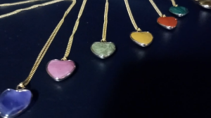 Natural Crystal Heart shape Pendant Golden border with Gold plated chain