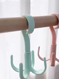 Multifunctional 4 Claws Hooks 360° Rotatable Clothes Bag Storage Hook Plastic Tie Scarf Belt Hanger Storage Drying Rack