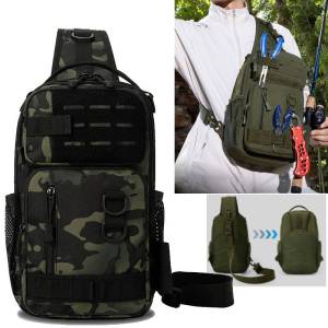 Tactical Fishing Chest Bag Molle Sports Sling Backpack with Rod Case Outdoor Hiking Running Waist Bags Large Hunting Rig Pouch