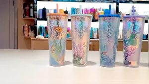 🔥FAST SHIPPING🔥 750ml Plastic Tumbler with Lid & Straw Large Capacity Creative Bubble Star Design Cup for Drinks