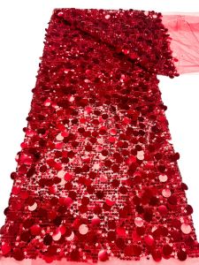 Lace Fabric Madison African Rose 3D Sequins Embroidery French Net Bridal Wedding High Quality 2024 Handmade Gold Beads AT2923