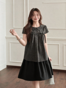 JULULOOK | Bộ Áo Sơ Mi Caro Có Cổ và Chân Váy Dáng Hàn Quốc Size Lớn