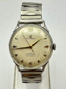 CITIZEN 17 JEWELS PARA SHOCK PHYNOX ระบบไขลาน ตัวเรือนสแตนเลส นาฬิกาผู้ชาย มือสองของแท้