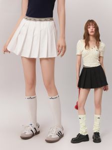 CHUU Elastic Waist Pleated Skirt Female 2024 Summer New College Letter Color Contrast Patchwork A- line Short Skirt