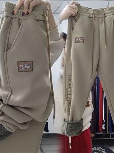 plus Size Harlan Pants Womens Autumn Winter Thickened Fleece Lined Cuffed Casual Pants Sheepskin Simulation Loose Fit Trousers