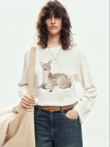 MO&Co. | Vintage Deer Print Hemp Cotton Long Sleeve T-shirt