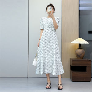 Sweet Floral Printed Summer Dress High Waist Short Sleeve Korean Style Femenine Midi Dress Polyester Fiber H Shaping Straight Cut