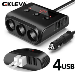 EKLEVA Car Charger Lighter 3 Socket Splitter 12-24V Quick Charge 3.0 Car Charger Adapter 4 Ports USB Charger 100W For Mobile Phone Dc Outlet