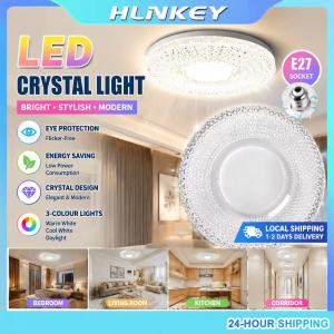 HLINKEY Home Dimmable LED Crystal Wall Lamp 30W/40W/50W E27 220V Tricolor Temperature Flicker-Free Eye Care Round Acrylic Fixture for Bedroom Foyer Balcony – Easy Install & Clean