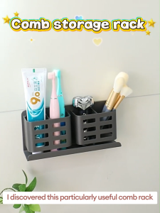 KEVE Space Aluminum Toothbrush Holder Organizer Wall Mounted Wall Organizer Hanging Rack Bathroom Organizer