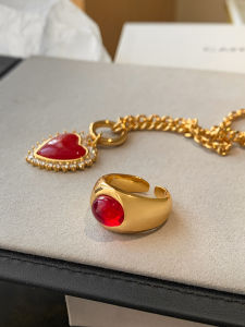 CAFFTI | Red Gemstone Golden Ring Adjustable