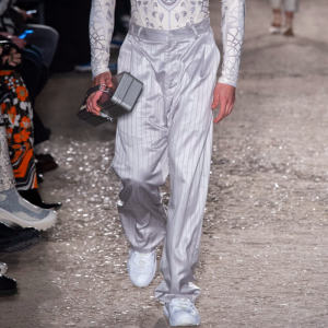 Mens Casual High-End Acetate Straight Leg Pants Summer Naples Silver Stripe Loose Wide Leg Trousers Fashion Urban Style