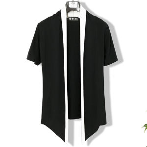 Summer Mens Short Sleeve Cardigan K-style Trendy Thin Personality Knitwear Outwear Youth Black Casual Half Sleeve Top