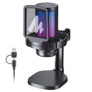 MAONO | MAONO DGM20 RGB Gaming Microphone USB Condenser Mic with Noise Reduction Software Gain One Key Mute for Gaming Live Streaming