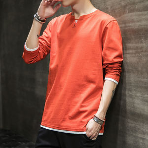 Mens Long Sleeve Cotton T-Shirt Trendy Base Layer Shirt Comfortable Breathable Casual Streetwear Spring Autumn Fashionable Sweatshirt