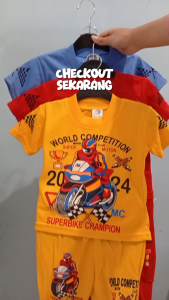 Setelan baju bayi anak laki motif karakter MOTOGP CELANA PANJANG/usia 3bln-18 bln.