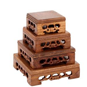 1pc Solid Wood Bonsai Plant Shelf Display Stand Multipurpose for Flower Pots Retro Square Handcrafted Chicken Wing Wood Miniatures Base